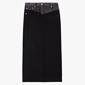 Helmut Lang Women's Black Leather-Trimmed Garter Skirt Size 10 (MSRP $425)